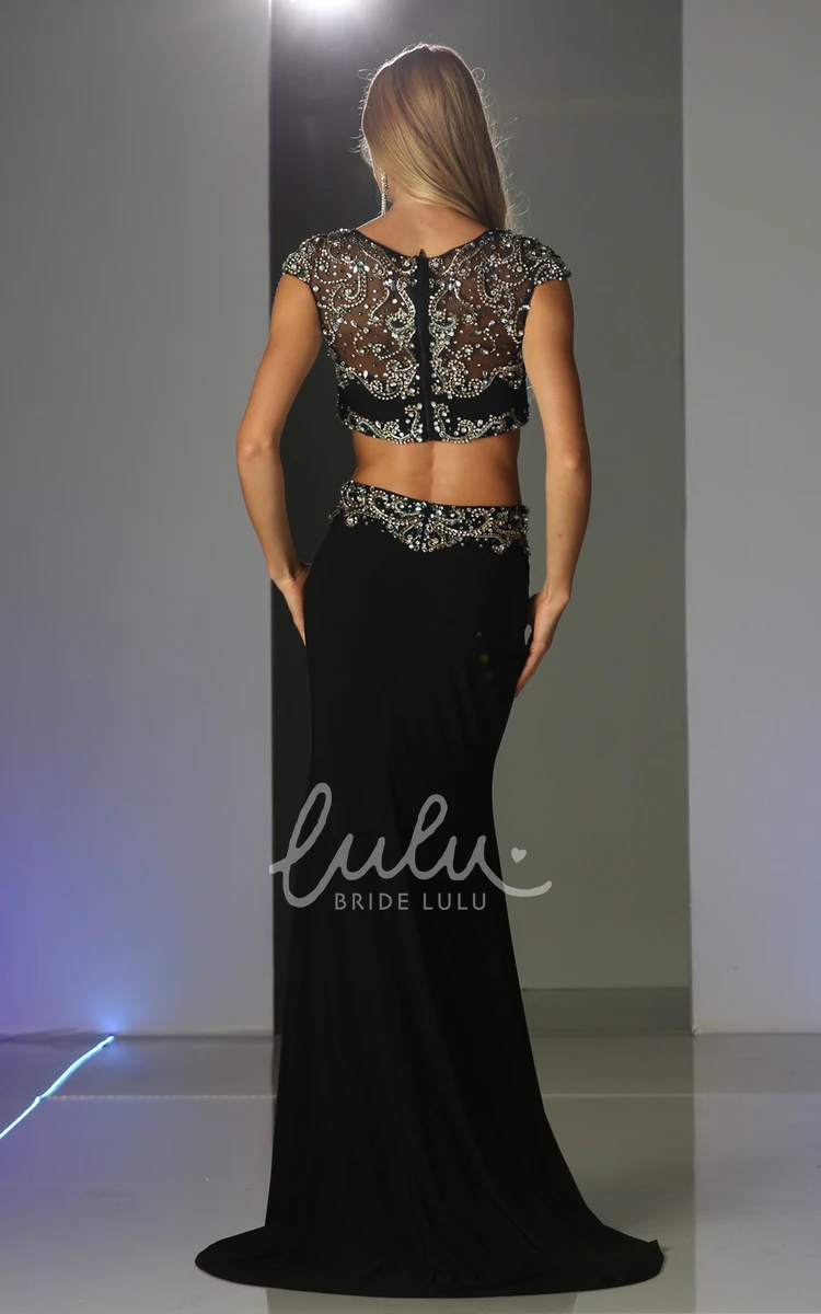Two-Piece Jersey Illusion Dress with Beading for Formal Events