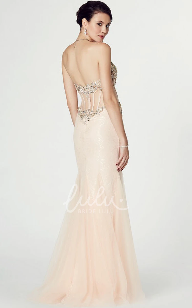 Mermaid Sweetheart Appliqued Tulle Prom Dress Sleeveless