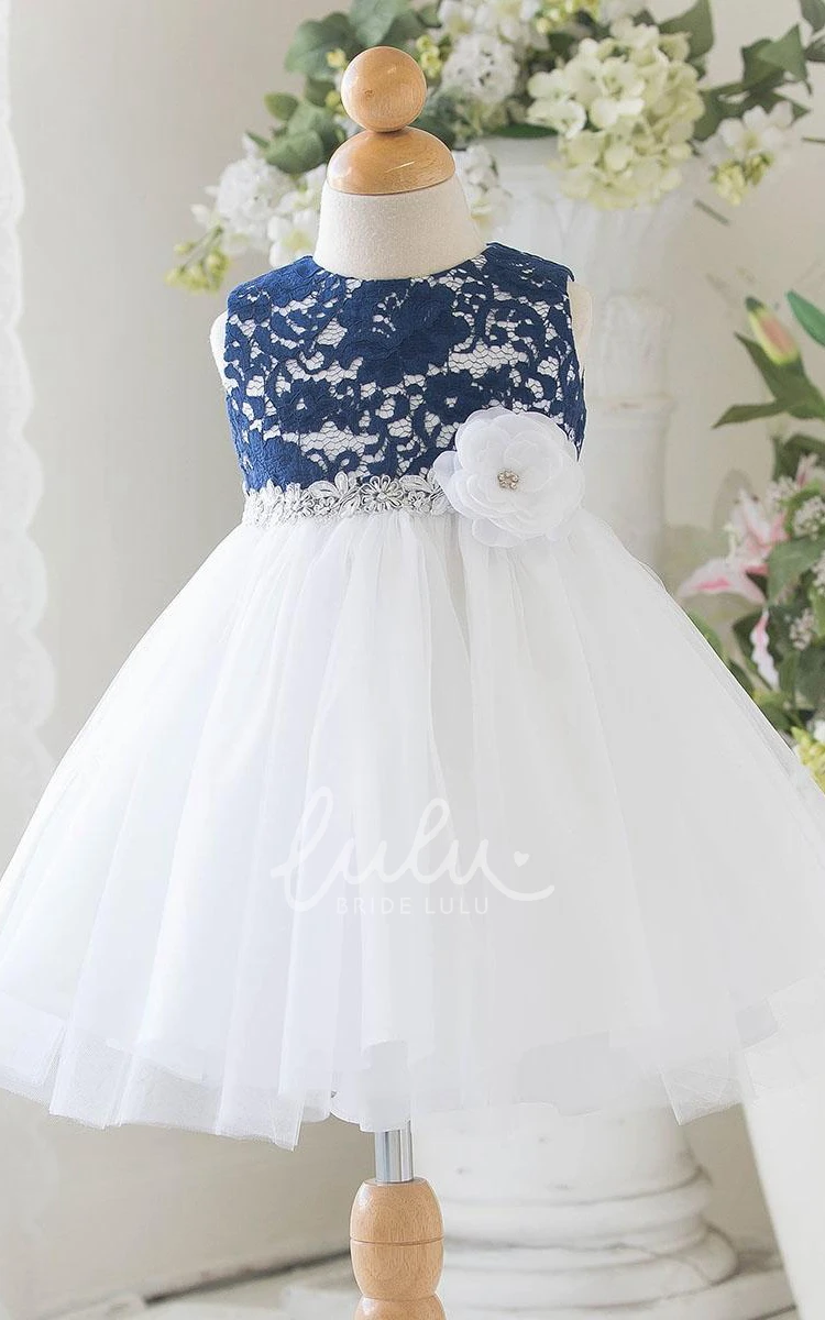Tiered Tulle Lace Flower Girl Dress Tea-Length Wedding Dress