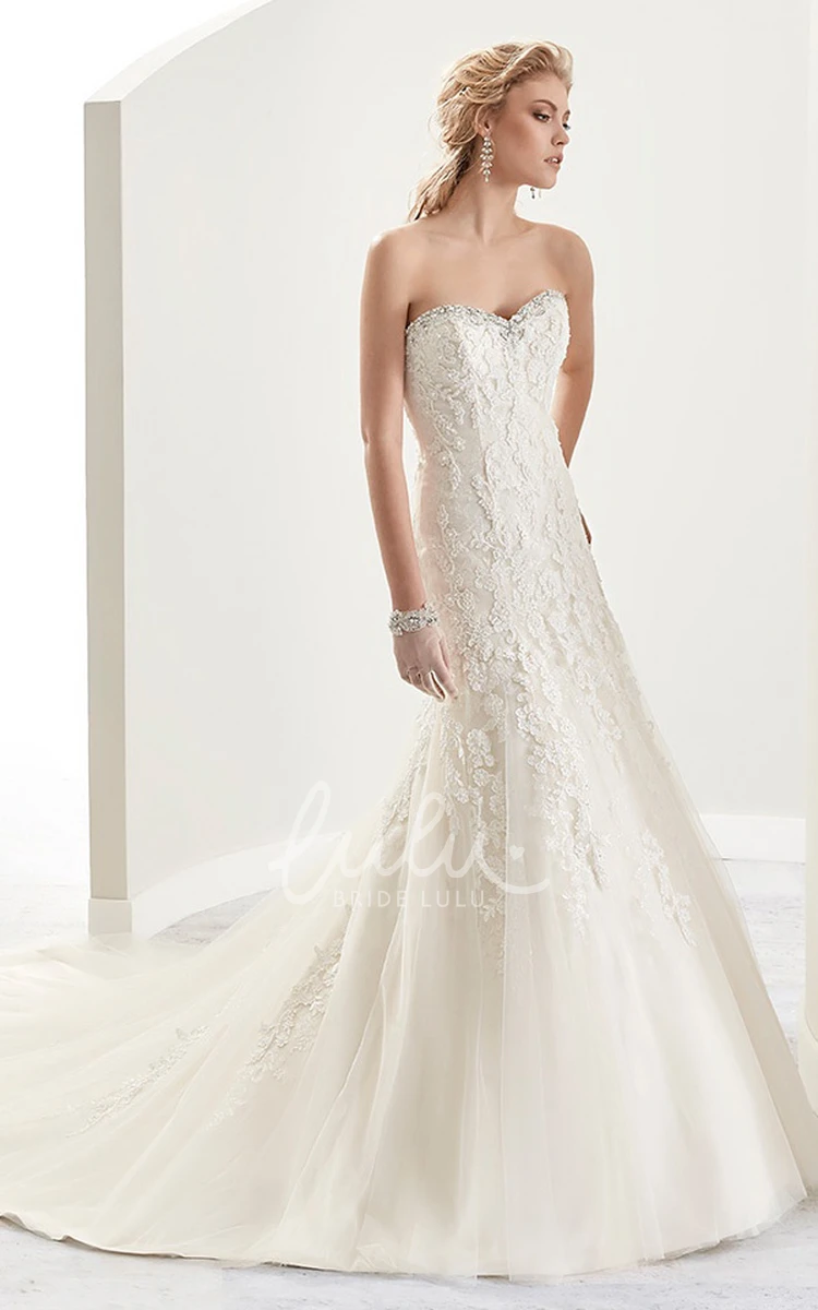 Lace Wedding Dress with Beaded Appliques and Court Train