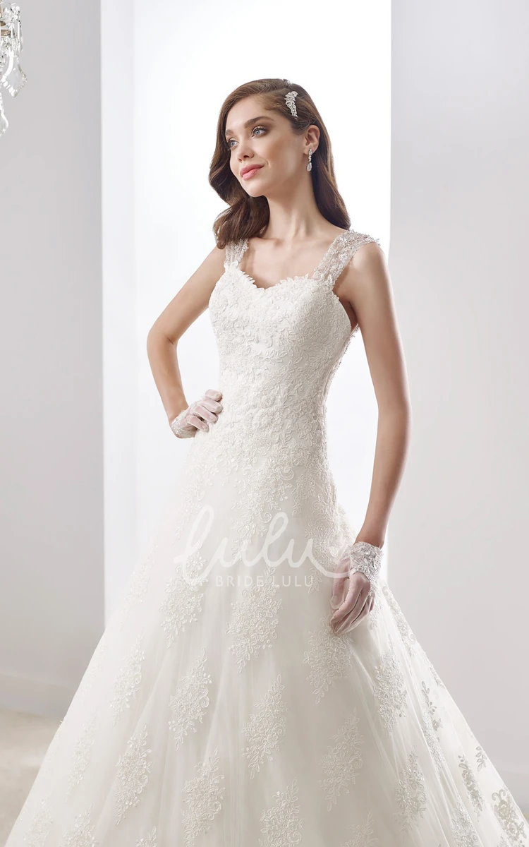 Illusive Lace Straps A-line Wedding Dress with Sweetheart Neckline and Keyhole Back Romantic Bridal Gown