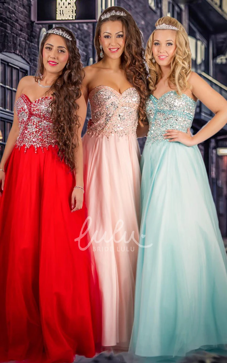 Sweetheart Sleeveless Beaded Tulle&Satin A-Line Prom Dress Simple Prom Dress for Women