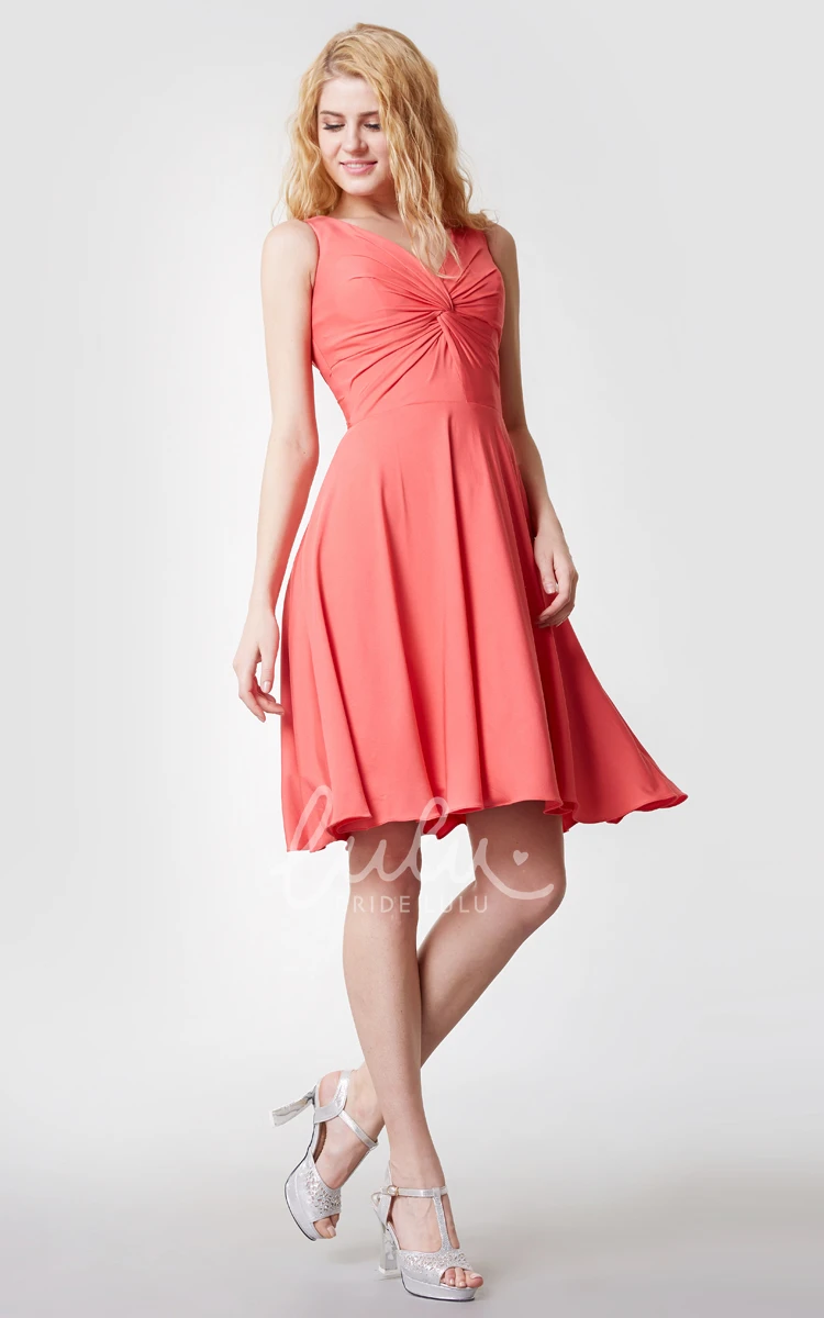 Ruched V Neck Sleeveless Jersey Bridesmaid Dress with Knot Detail Elegant and Classy