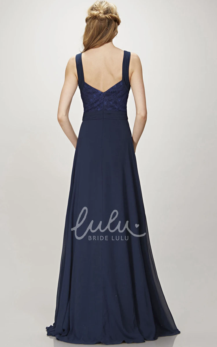 Chiffon V-Neck Bridesmaid Dress with Low-V Back and Floor-Length