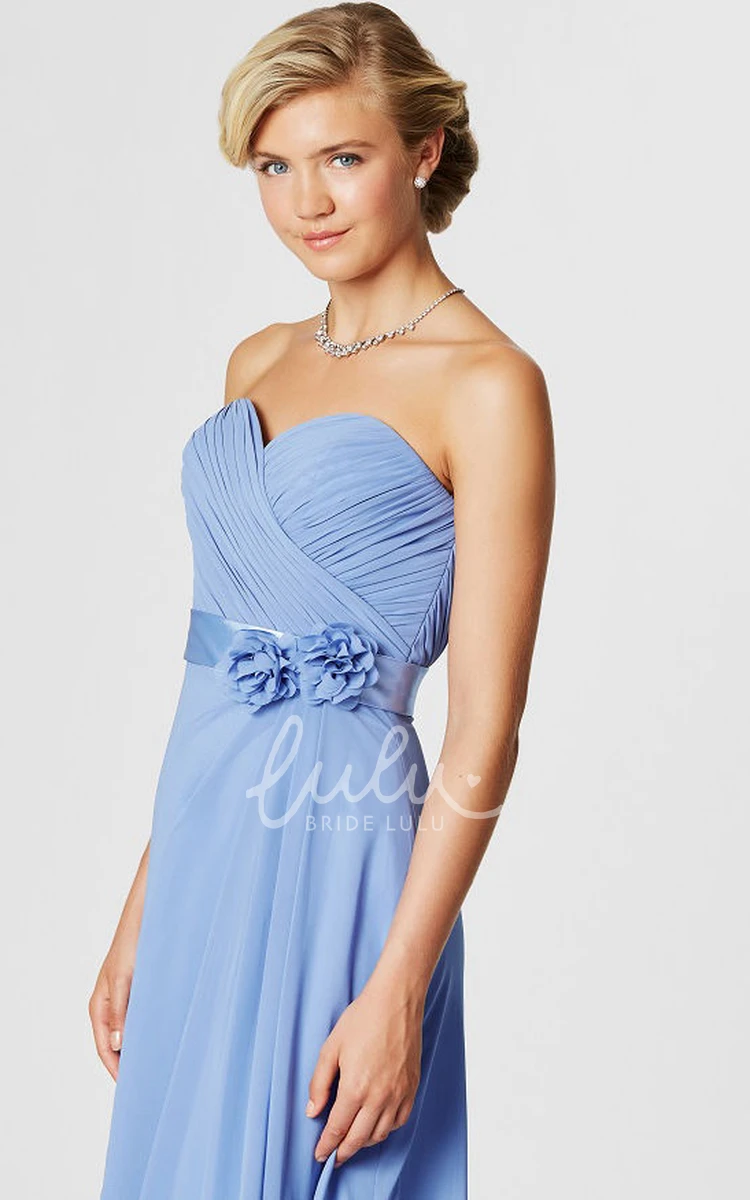 Sweetheart Sleeveless Chiffon Bridesmaid Dress with Criss-Cross Flower and Sash