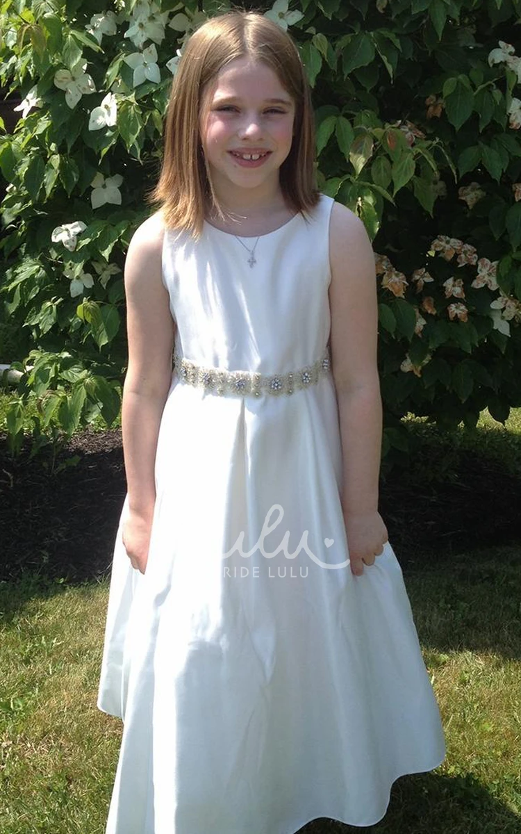 Beaded Lace & Satin Flower Girl Dress with Pleats and Tiers Elegant Style