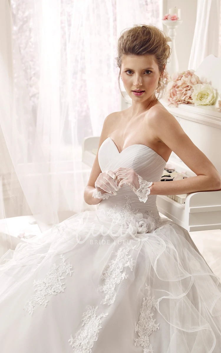 A-line Wedding Dress with Asymmetrical Ruching and Flowers Sweetheart Flowy