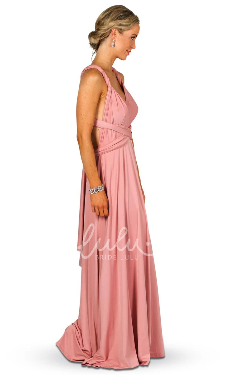 Sleeveless Convertible Bridesmaid Dress Maxi Satin Chiffon with Straps