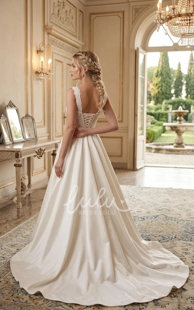 Modern A-Line Boho Lace Sleevesless Spring Wedding Dress Elegant Beach Corset Back Bridal Gown with Applique