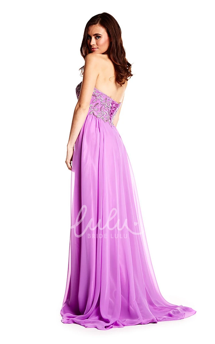 Beaded Chiffon Prom Dress with Brush Train Strapless Halter