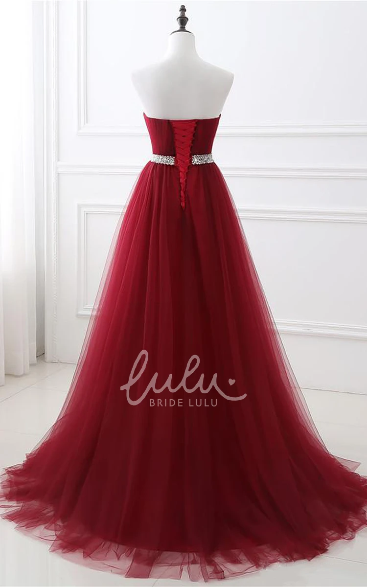 Romantic Corset Back Sleeveless Tulle Evening Dress with Beading and Pleats Unique