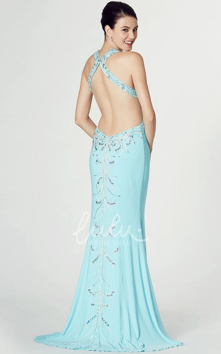 Sleeveless Halter Chiffon Prom Dress with Beaded Detail