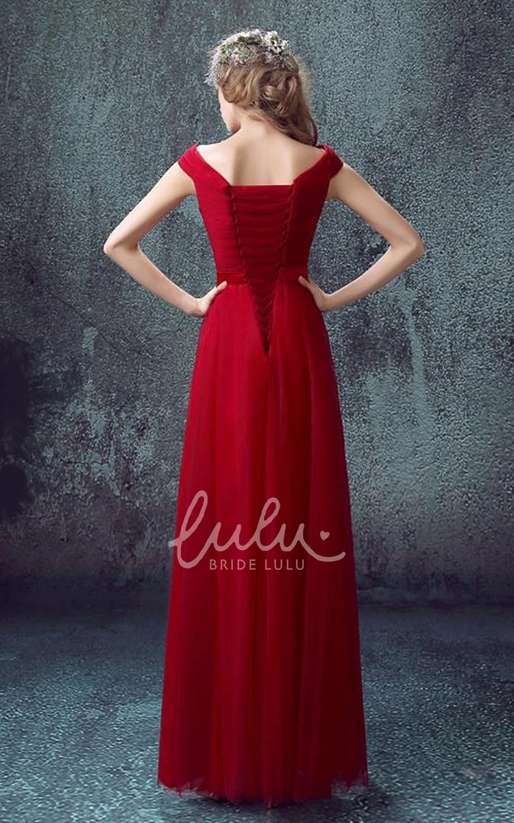 Red Off-Shoulder A-Line Prom Dress with Lace Floor-Length