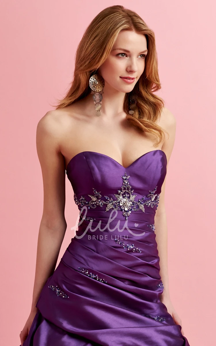 Long Sweetheart Satin Pick Up A-Line Formal Dress with Beading