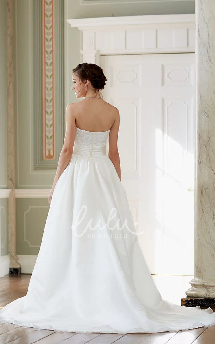 Beaded A-Line Satin Wedding Dress with Backless Style and Court Train Elegant Bridal Gown