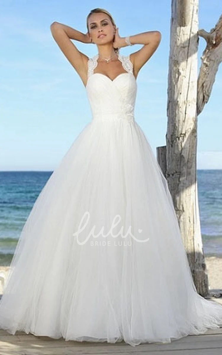 Appliqued Tulle Floor-Length Wedding Dress with Straps Classic Bridal Gown