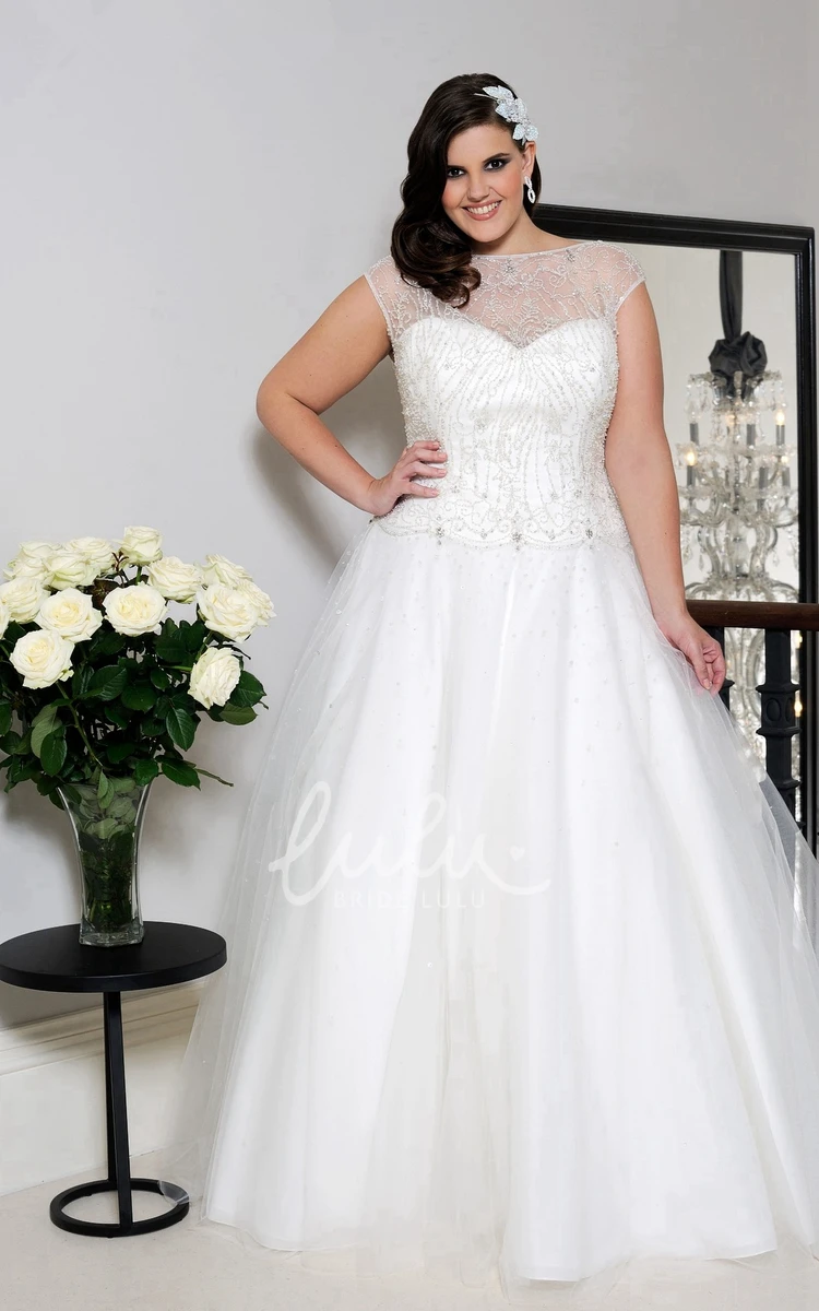 Beaded Tulle A-Line Wedding Dress with Illusion Bateau Neckline