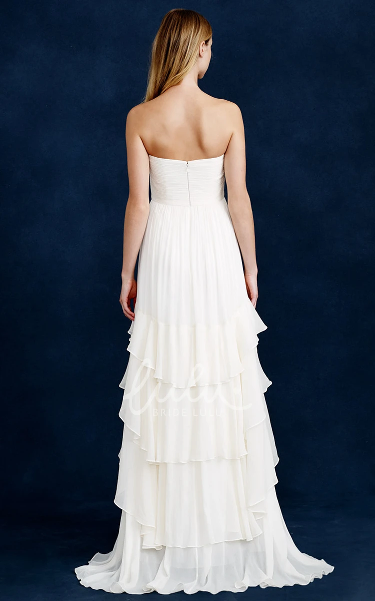 Chiffon A-Line Wedding Dress with Tiered Strapless and Long Design with Draping