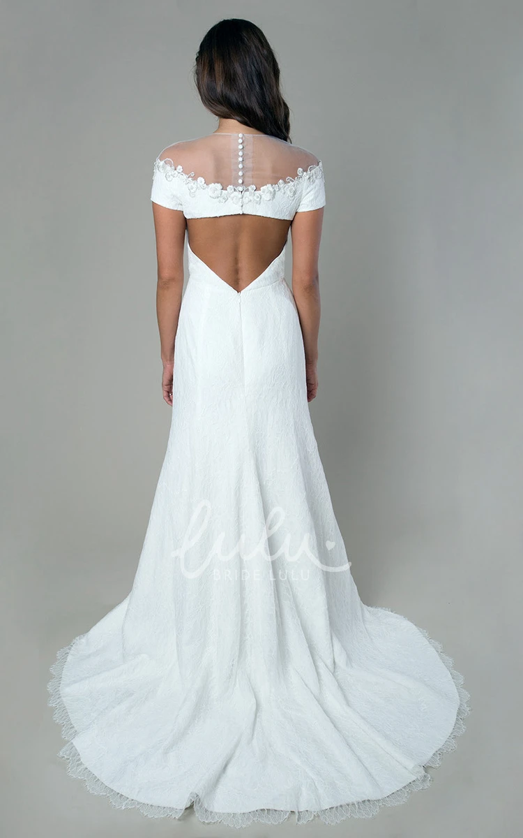 Lace Scoop-Neck Wedding Dress with Beading Unique Bridal Gown