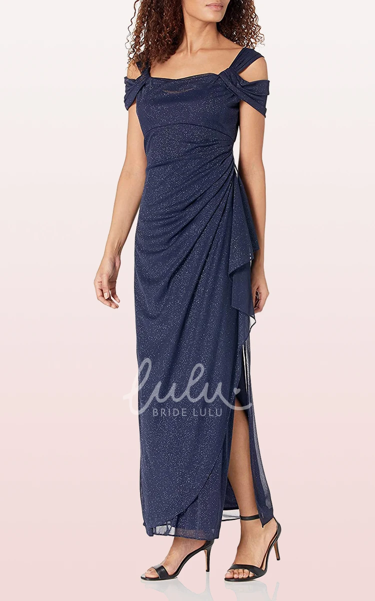 Ankle-length Sequins Off-the-shoulder Mother Dress with Draping and Split Front Elegant Mother Dress