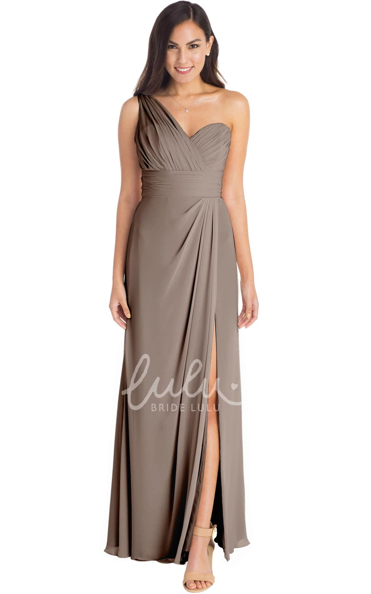 One-Shoulder Chiffon Bridesmaid Dress Ruched Sleeveless Multi-Color Split Front