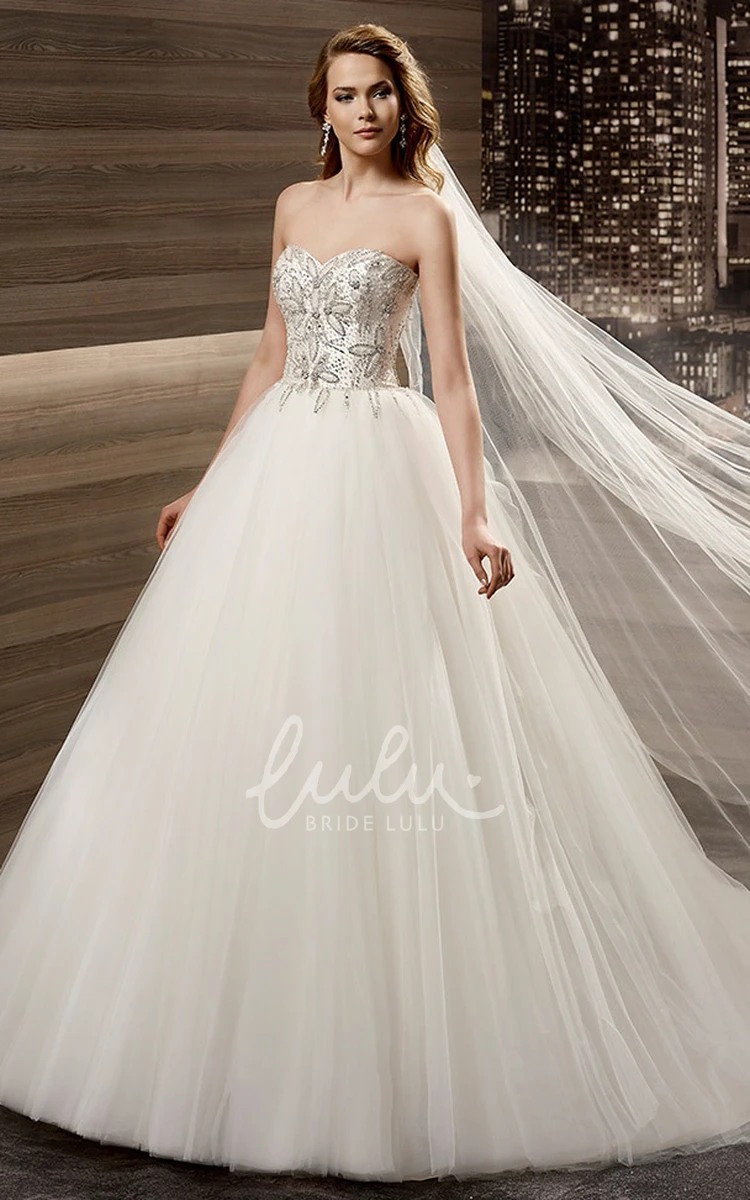 Floral Beaded Sweetheart A-Line Wedding Dress with Brush Train