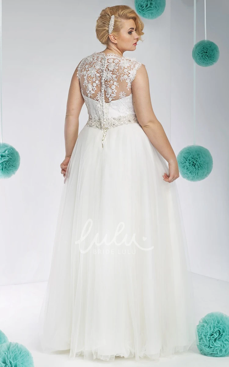 Jeweled Tulle&Lace Floor-Length Wedding Dress Plus Size