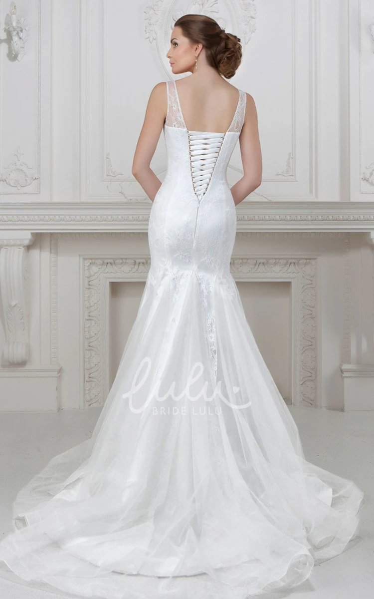 Sleeveless Sheath Wedding Dress with Appliqued Lace and Satin Scoop-Neck Long