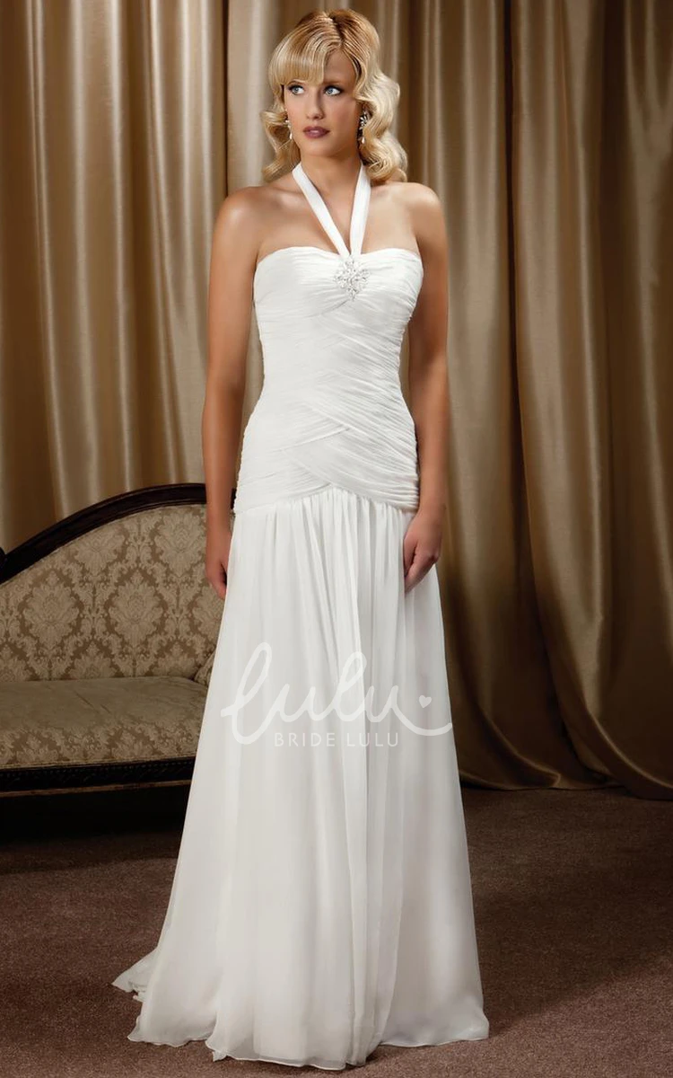 Halter Chiffon Wedding Dress with Criss Cross and Court Train