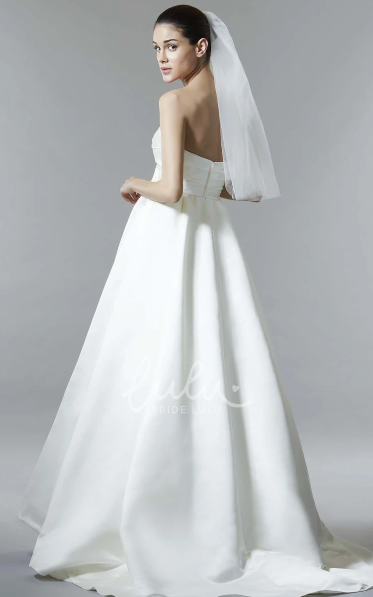 Strapless Satin Wedding Dress A-Line Bowed Floor-Length with Backless Style and Draping