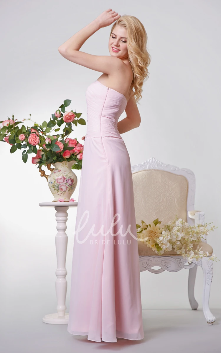 Elegant Strapless Ruched A-line Chiffon Bridesmaid Dress with Appliques