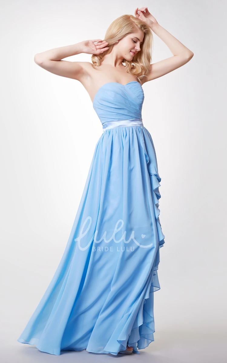 A-line Chiffon Long Prom Dress with Sweetheart Neckline and Satin Sash