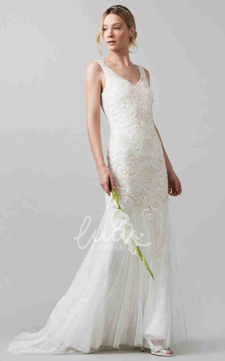 Sleeveless Tulle Sheath Wedding Dress Modern Bridal Gown