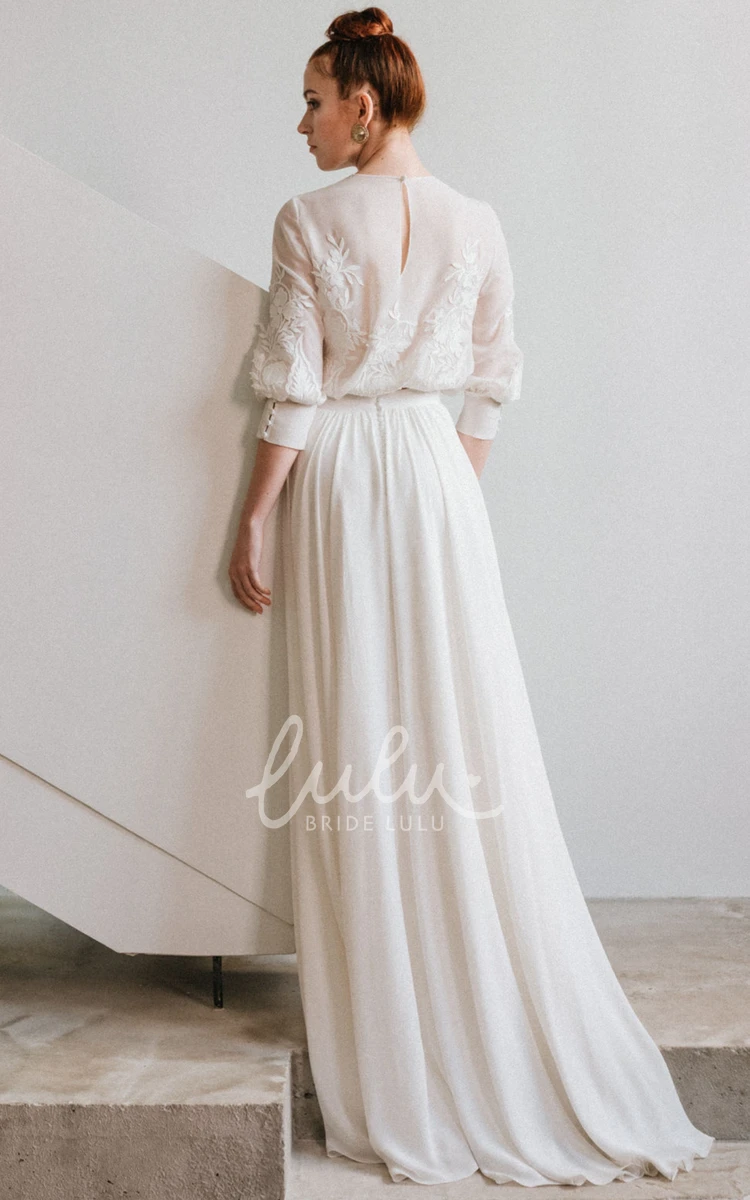 Bohemian Lace Two-Piece Wedding Dress with Illusion Back Chiffon Jewel