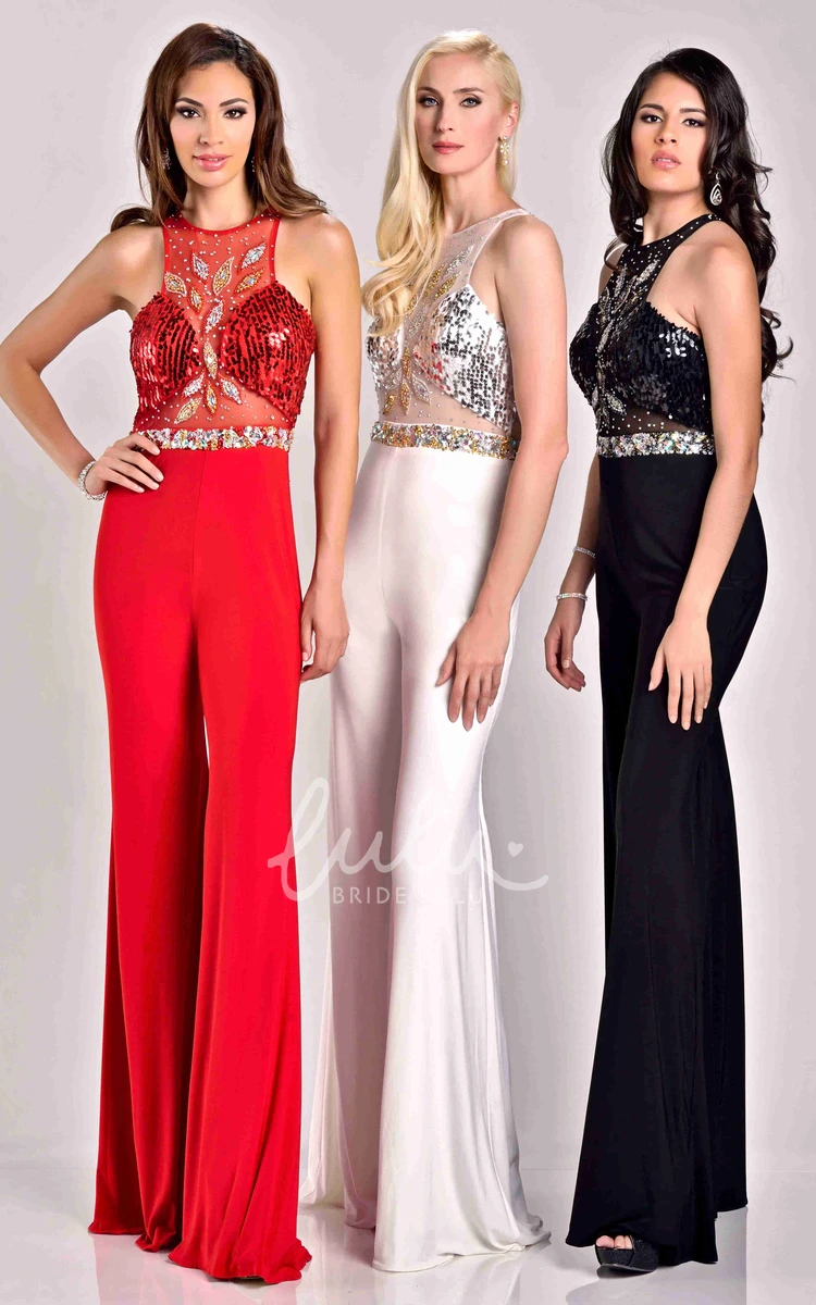 Wide Leg Pant Sleeveless Prom Dress with Beaded Bodice Unique Formal Dress
