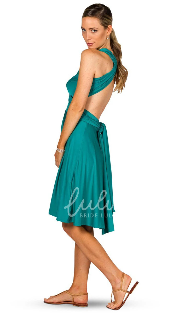 Halter Ruched Midi Jersey Bridesmaid Dress with Straps Convertible