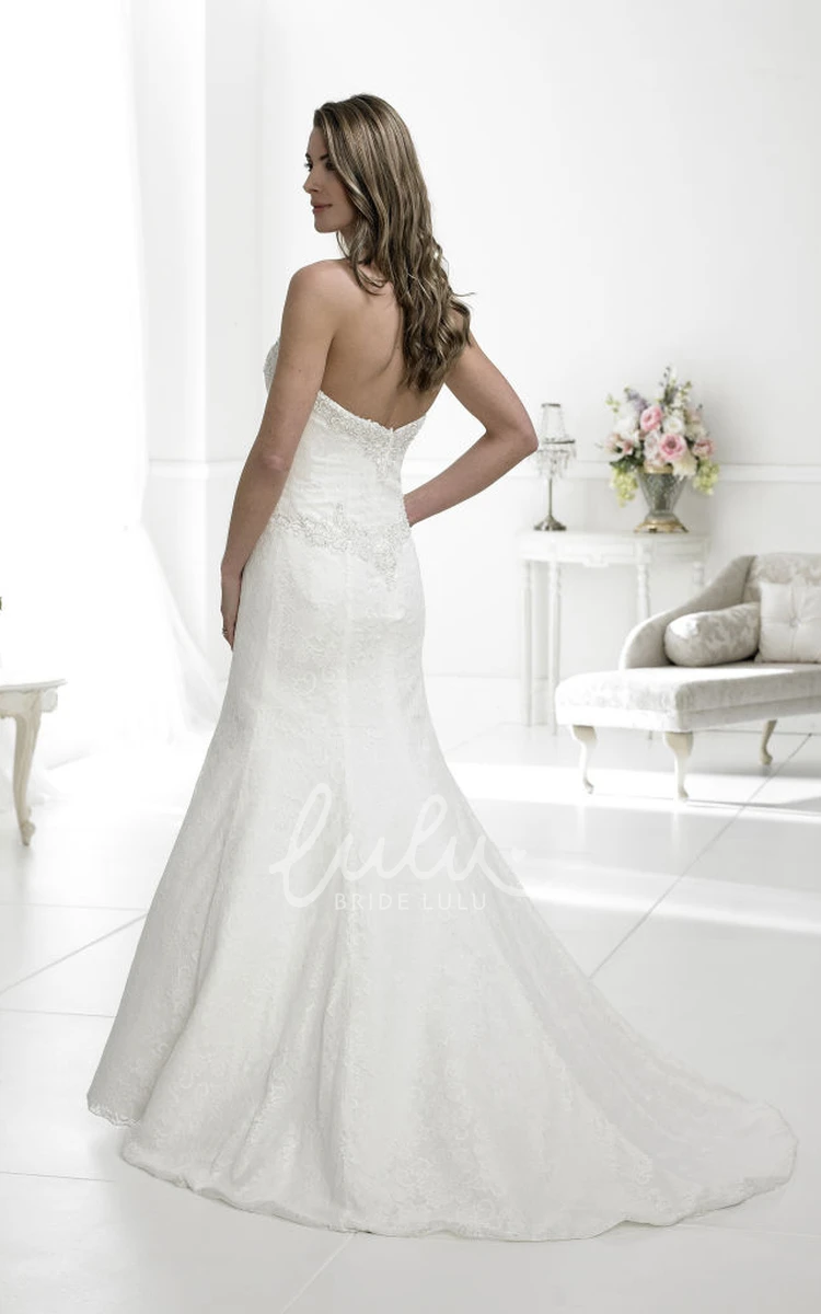 Beaded Mermaid Lace Wedding Dress with Sweetheart Neckline and Floor-Length Train