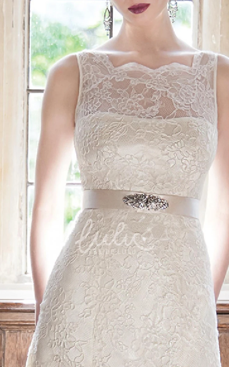 Lace Wedding Dress with Waist Jewelry and Square-Neck Design