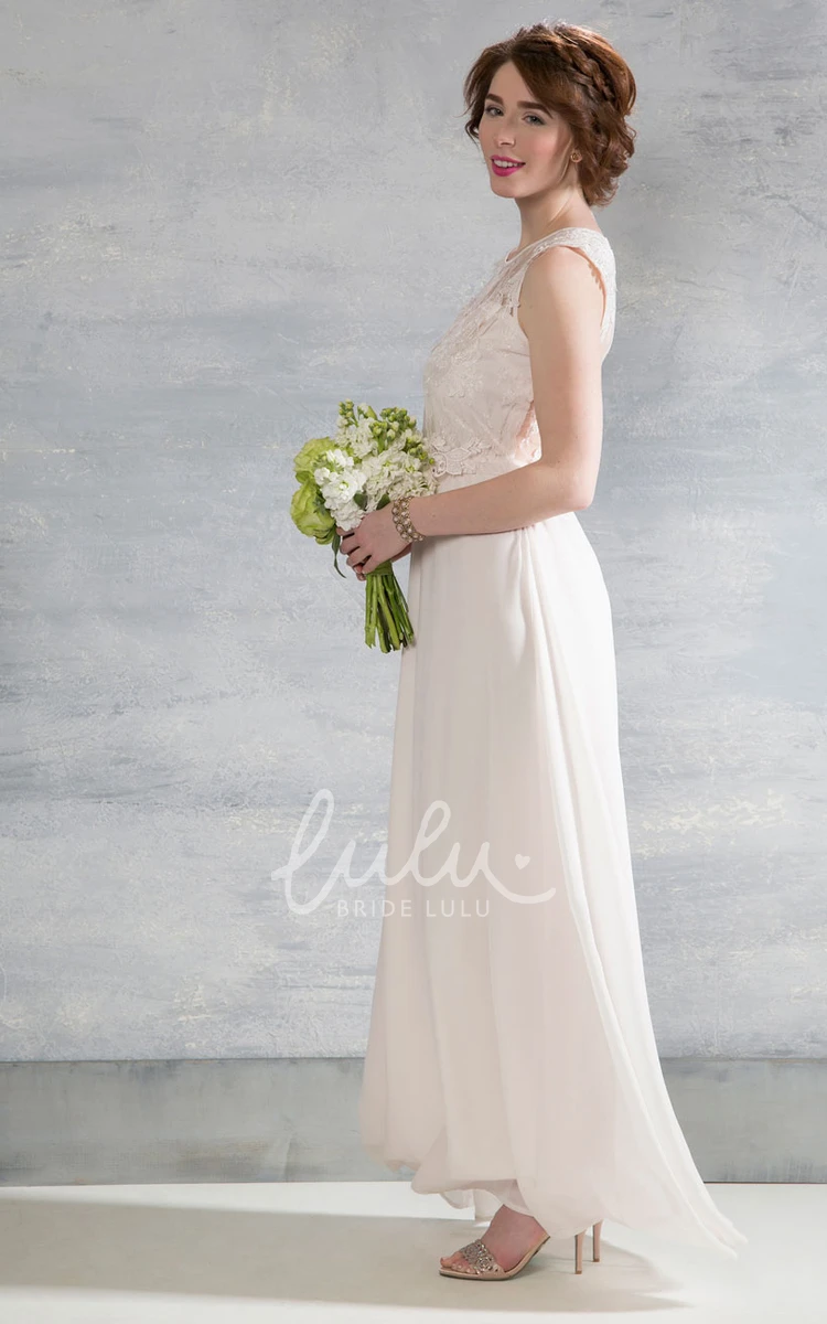 Sleeveless Chiffon Wedding Dress with Illusion Scoop Neckline