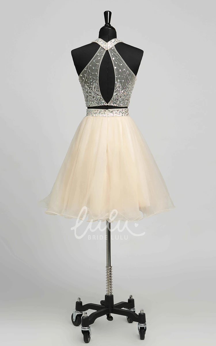 Romantic Tulle A-Line Halter Prom Dress with Beading and Sequins