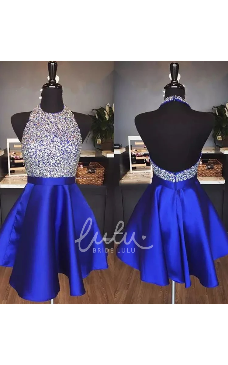 Halter A-line Mini Dress with Beading and Ruffles Homecoming Dress