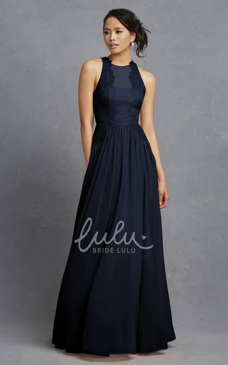 Lace Applique Chiffon Bridesmaid Dress Sleeveless & Long
