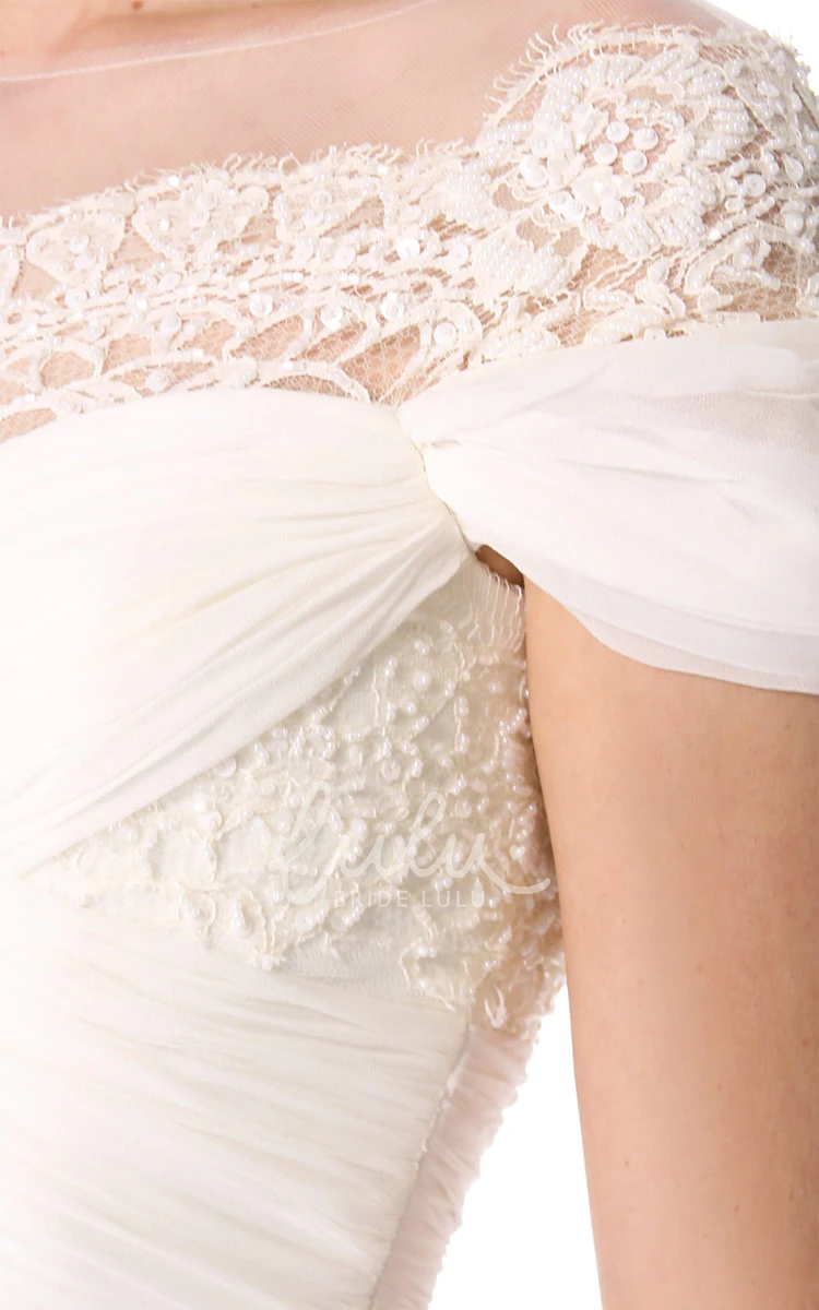 Empire Chiffon Off-Shoulder Wedding Dress with Keyhole Back
