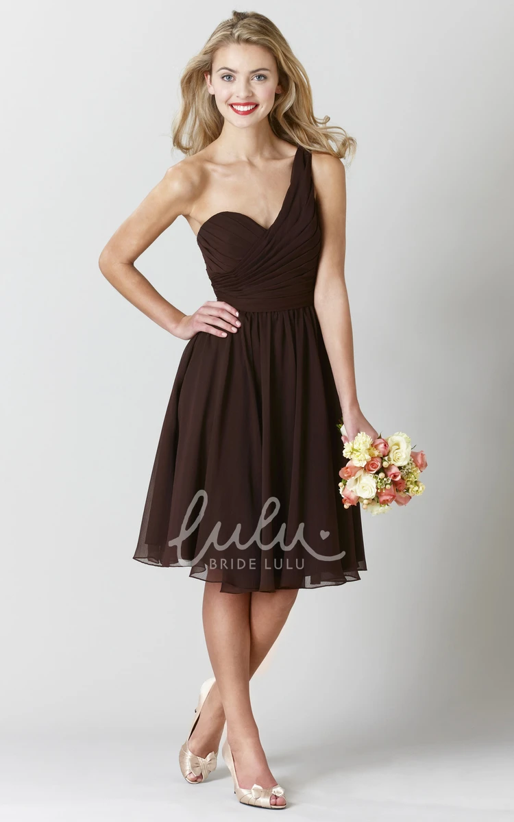 Chiffon One-Shoulder Knee-Length Bridesmaid Dress with Criss-Cross