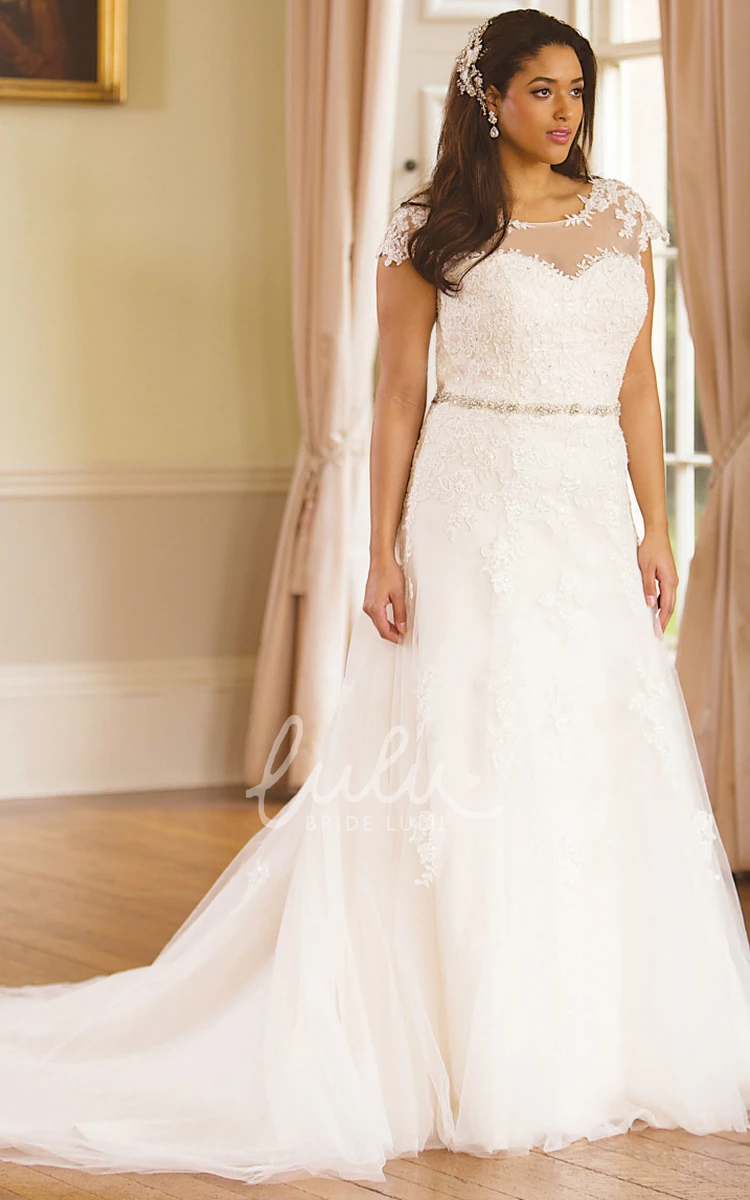 Plus Size Lace Wedding Dress with Jeweled Scoop Neckline