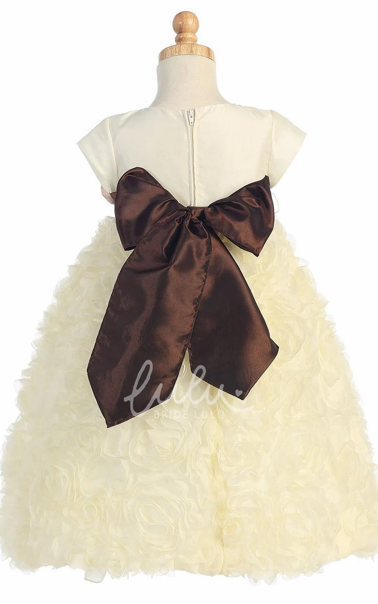 Cap-Sleeve Tulle&Taffeta Flower Girl Dress with Tiered Skirt