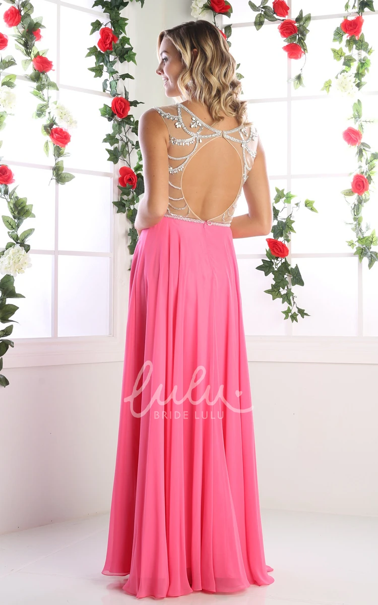 Chiffon A-Line Sleeveless Formal Dress with Keyhole and Beading