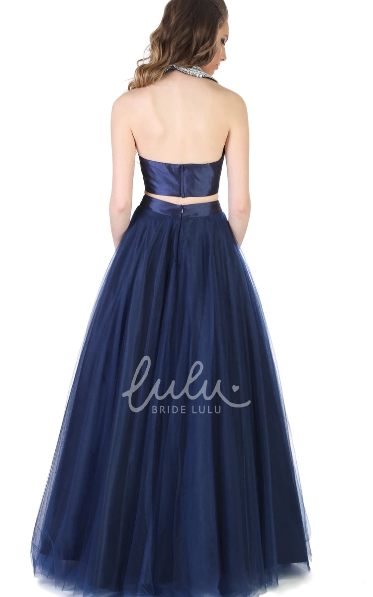 A-Line Sleeveless Beaded Tulle Prom Dress With Pleats Elegant Beaded Tulle Prom Dress