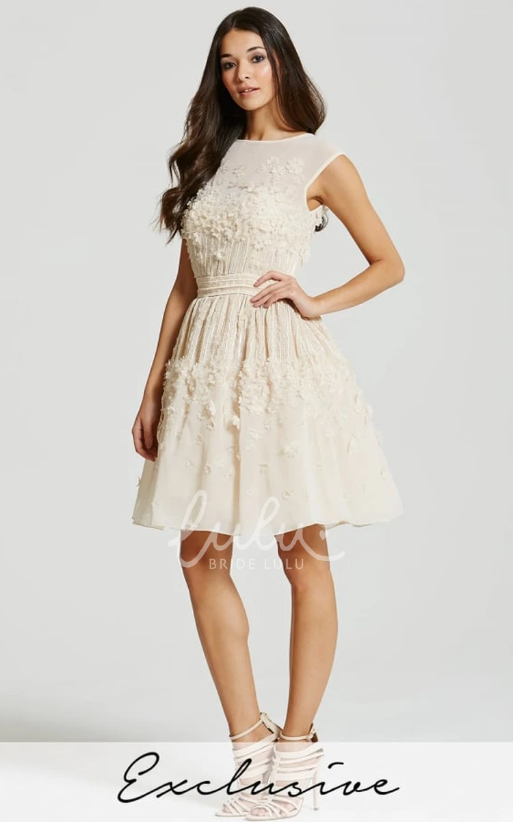 Floral Chiffon Bridesmaid Dress with Jewel Neck and Short A-Line
