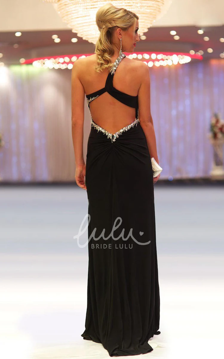 One-Shoulder Beaded Chiffon Prom Dress with Split Front Long Sleeveless Sheath